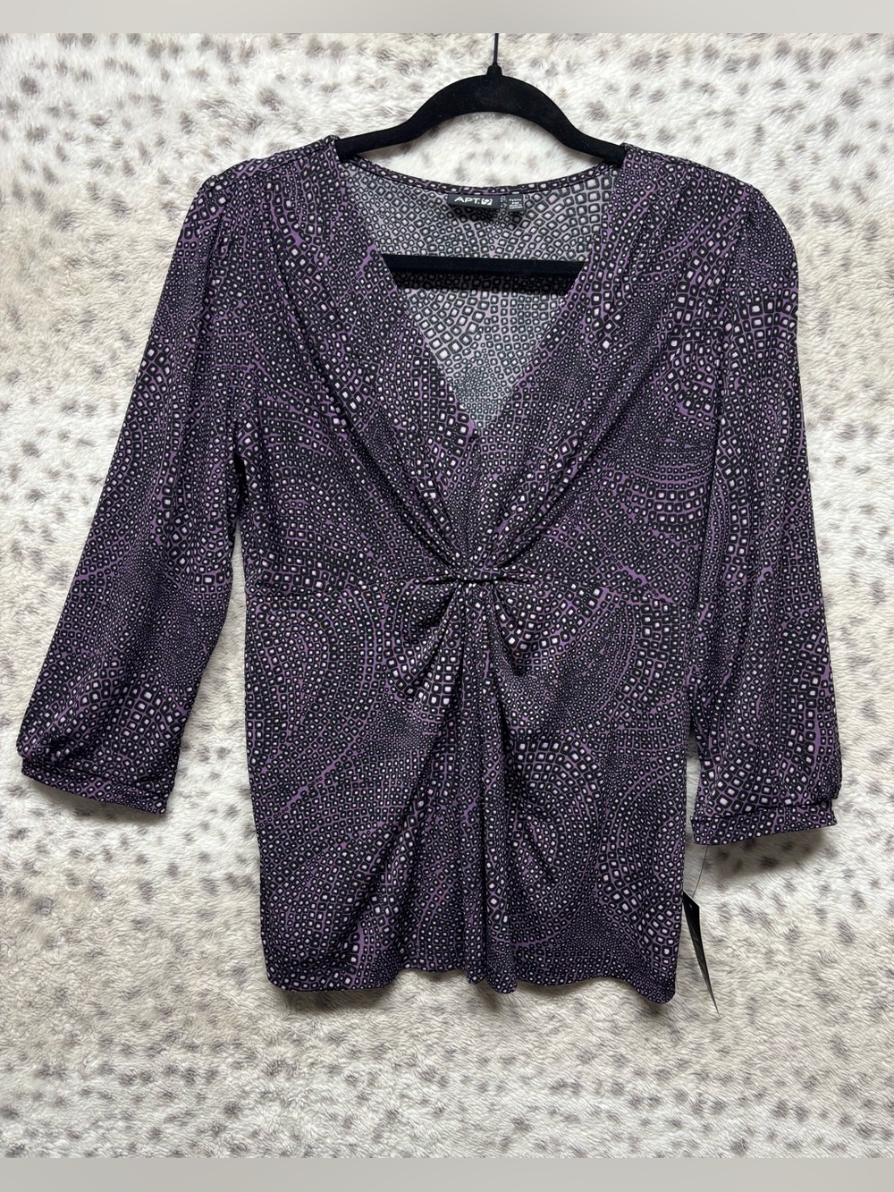 Y2K APT. 9 GEOMETRIC PRINT DRAPE FRONT BLOUSE (Purple)